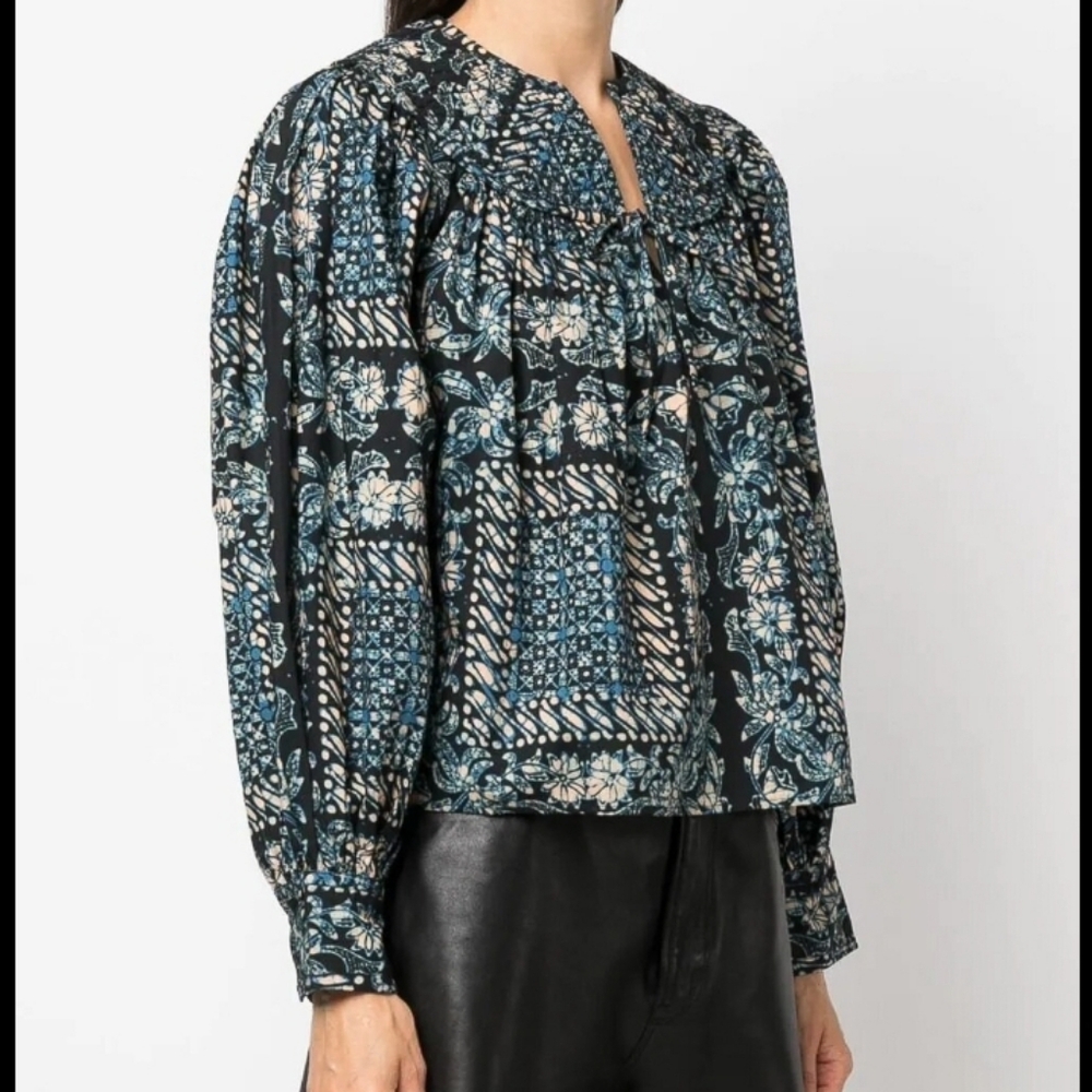 Ulla Johnson "Satima" Printed Cotton Blouse in Azure, size 00